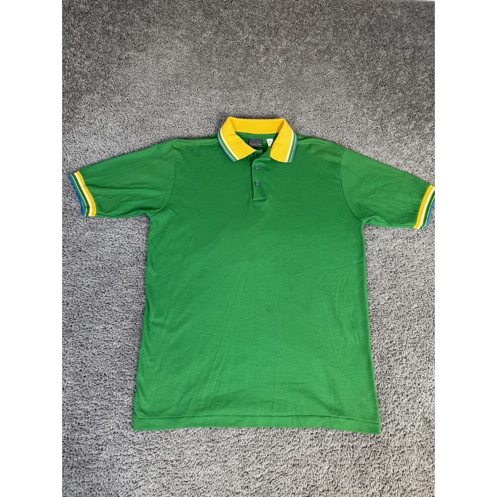 Vintage Mister Man Polo Shirt Mens L Green Polyester Cotton Contrasting Trimi